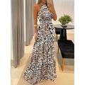 Damen Maxidress Casual kleid Corsagenkleider A Linie Kleid skims dress Stilvoll Brautkleider schlicht Urlaub Täglich Regular Fit Blumen Leopard Punkt Ärmellos Halfterhals Dunkel Braun Schwarz Gelb