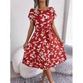 Damen Midikleid Wickelkleid A Linie Kleid Faltenkleid Urlaub Urlaub Casual Täglich Regular Fit Blumen Graphic Kurzarm Rundhalsausschnitt Gelb Wein Blau Sommer