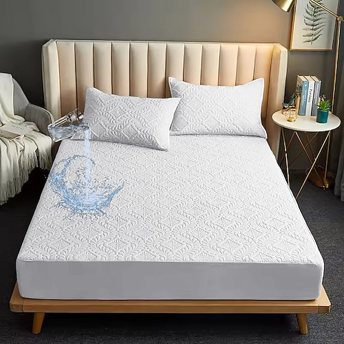 Queen Voll König Schutzbettbezug Wasserdichter Bettprotektor Schutzmatratzenbezug Schutzauflage mit Riemen Atmungsaktiv Weich Schmutzdicht Bettmatratzenbezug Hautfreundlich Matratzenauflage Waschbar Image