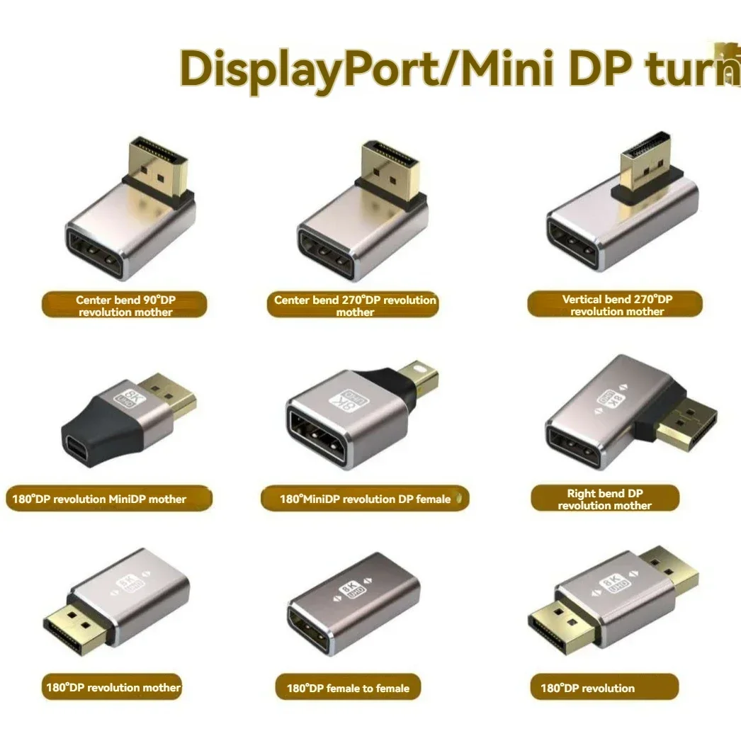 DP male-to-female 90 degree right Angle Elbow Computer Graphics Card Display Displayport converter 4K144hz HD steering head 8k