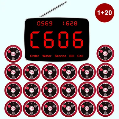 Wireless Waiter pager System Restaurant Smart Voice Broadcast 20 Call Buttons for Bar, Office, Cafe,