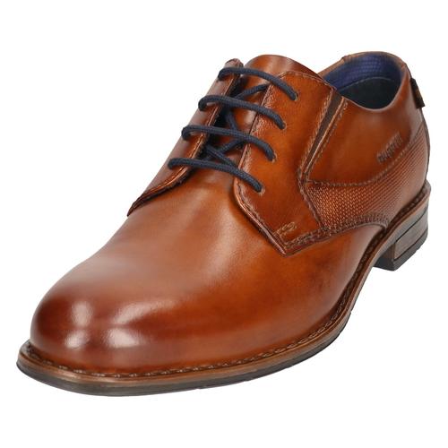 Schnürschuh BUGATTI, Herren, Gr. 43, braun (cognac used), Leder, elegant, Schuhe, Abendschuh, Businessschuh mit kleinem Stretcheinsätzen, Weite G