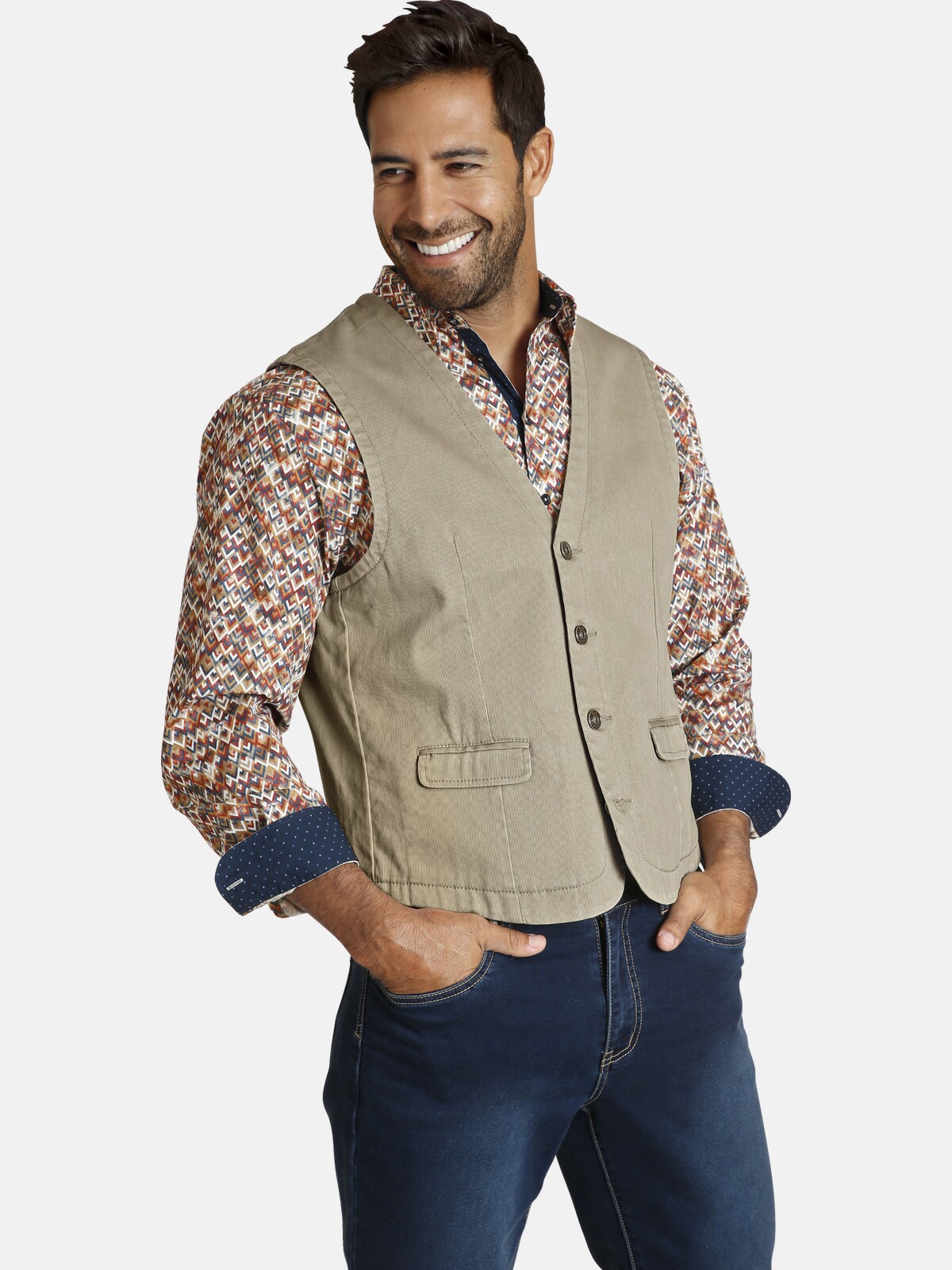 Funktionsweste JAN VANDERSTORM "Weste TORELL", Herren, Gr. 54, beige, Obermaterial: 100% Baumwolle CO., Westen Funktionsweste