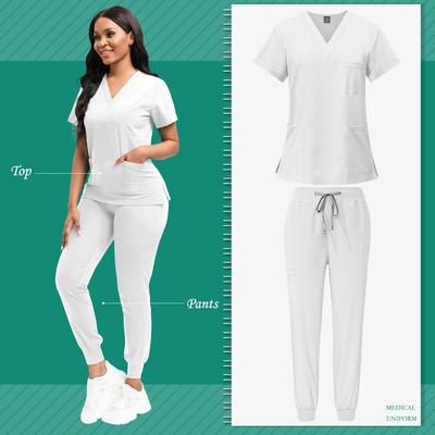 TEMU 1 Women's Polyester Scrub Set, Fitted Nurse Uniform With Pouch For Badge, Woven Work Clothes For Veterinarian - High Quality Professional Clothing, Nursing Accessories For Work