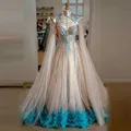 Prinzessin-Partykleid, ausgestellte Ärmel, mehrlagig, üppig, lange Ballkleider, Pailletten, abgestuft, A-Linie, Perlen-Abschlussballkleid, Rüschen, Tüll, plissiert