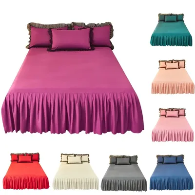 Solid Color Bed Skirt Lace Ruffled Bed Skirt 1pcs Cover Bedroom Beds Cover Bed Skirt Non-slip Mattress Cover Bedsheet Bedspread