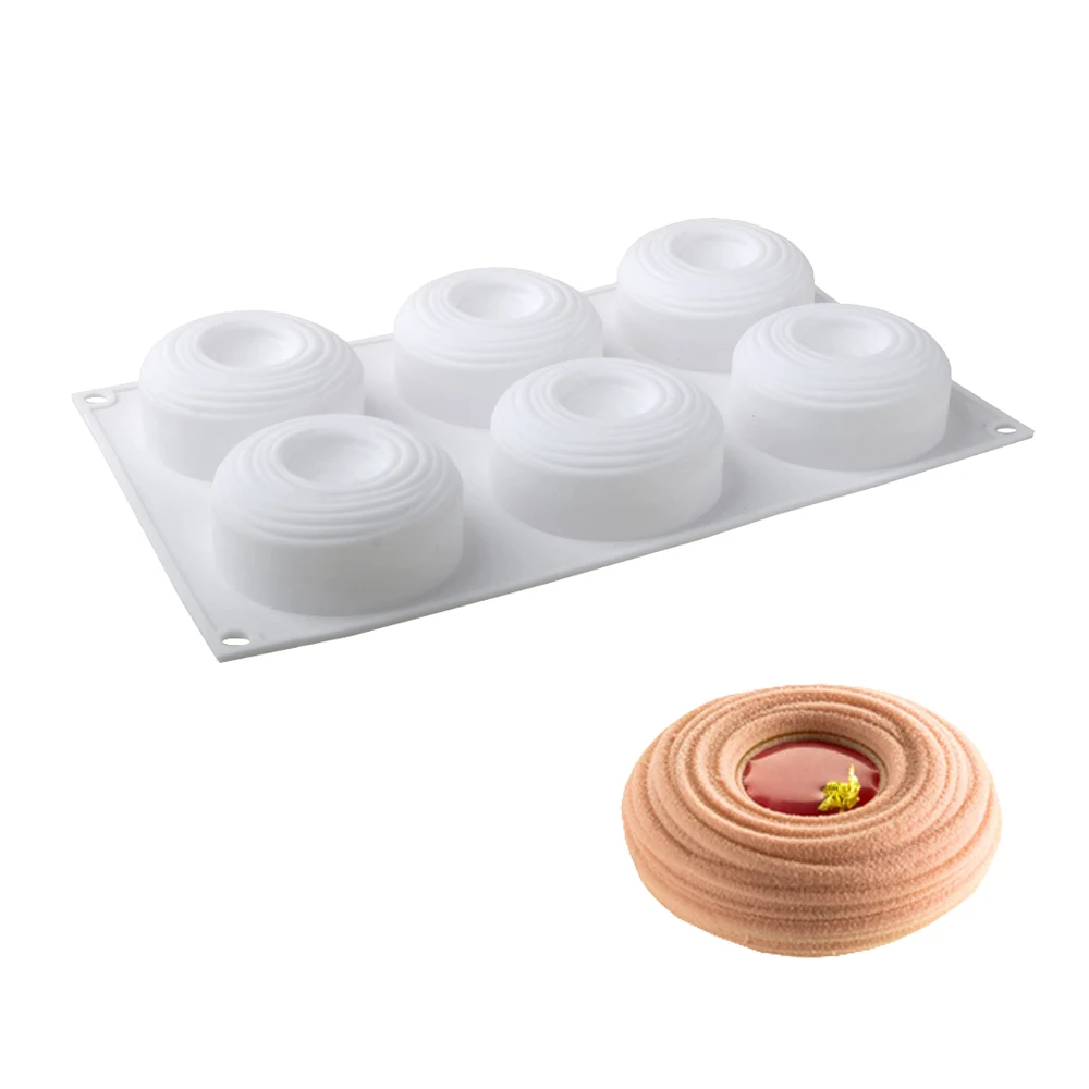 6-Zellen-Top, konkave Vortex-Textur, Design, Silikon-Kuchenform, Party, Dessert, Backwerkzeuge, Mousse-Kuchenform, Küche, Gebäckzubehör Image