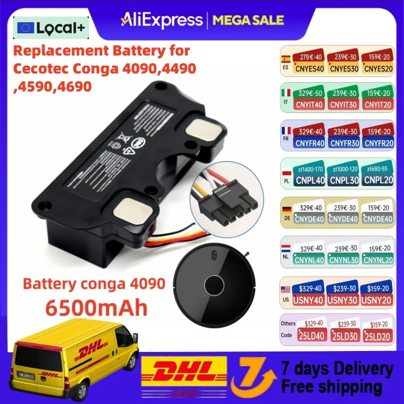 100% neuer 6500mAh Ersatzakku für CECOTEC CONGA 4090 4490 4590 4690 Roboter-Staubsauger-Zubehör Ersatzteile Werkzeug Image