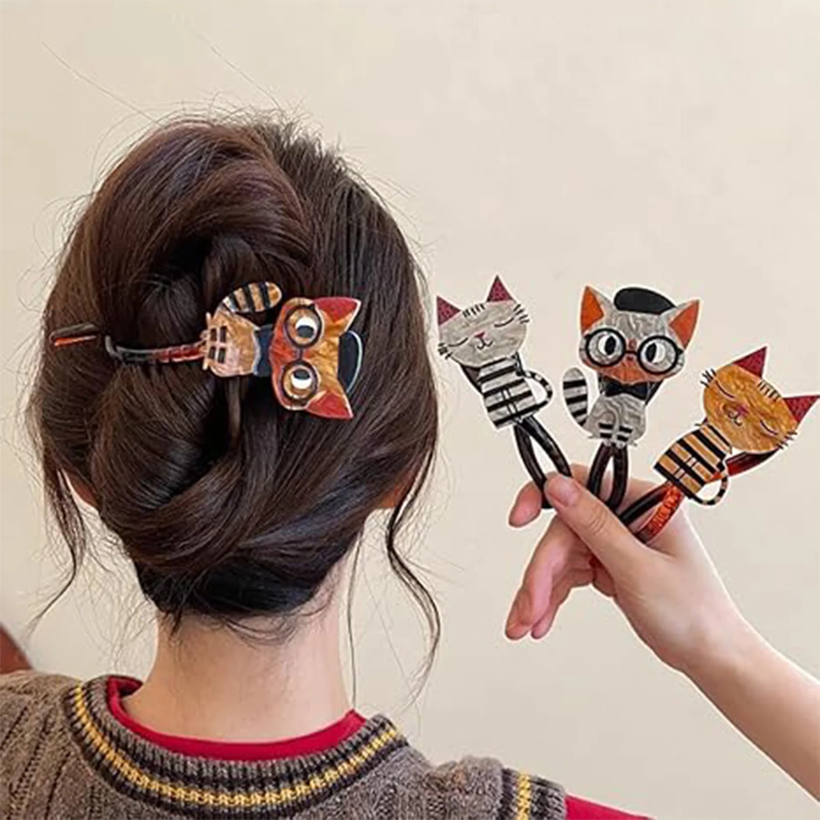 Cartoon Katze Form Haarspangen Kreative Vintage Nette Greifer Für Frauen Mädchen Student Pan Haar Niedrigen Pferdeschwanz Feste Twist Clip 1pc Image