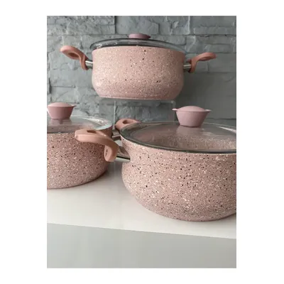 DOLBOVI granite 3-piece casserole Cookware Set 16x18x20 Cm pink Cookware Set