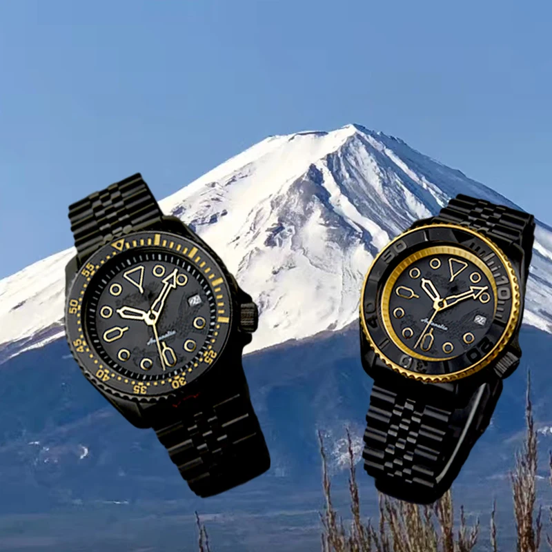 Schwarze Uhr und Edelstahl armband mit nh35 Automatik werk Kuppel Saphirglas 100m wasserdichtes Design skx007 Uhr Image