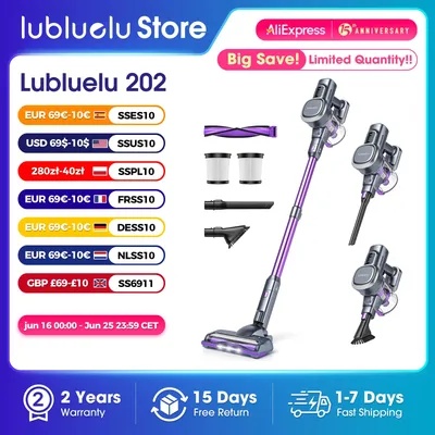 Lubluelu 202 Cordless Stick Vacuum Cleaner, Lightweight, 6-in-1, 27KPa Powerful No Cord, for Carpet, Floor, Pet Hair