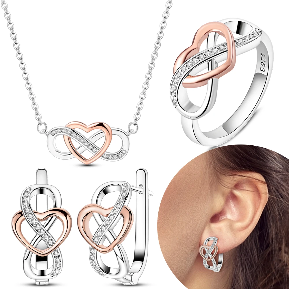 Set di gioielli originali in argento sterling 925 con zirconi quadrati blu scintillanti, orecchini, collane, anelli per le donne, regalo di San Valentino