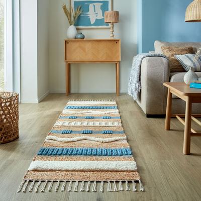 Läufer FLAIR RUGS "Medina", blau, B:60cm H:12mm L:230cm, Baumwolle, Jute, Wolle, Teppiche, Boho-Look, aus Naturfasern wie Wolle & Jute, Teppichläufer Image