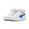Sneaker PUMA "REBOUND V6 MID AC+ PS", Kinder, Gr. 32, puma weiß, vivid blau, feather gray, mehrfarbig, sportlich, Schuhe