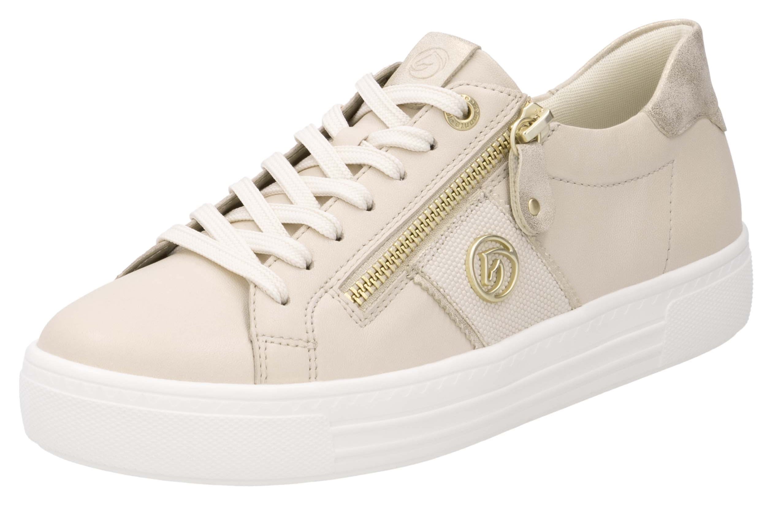 Plateausneaker REMONTE, Damen, Gr. 39, beige (hellbeige), Leder, Schuhe Plateausneaker, Feizeitschuh, Halbschuh, Schnürer, herausnehmbare Soft-Einlage