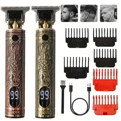 Electric Shaver for Men Digital Display Stainless Steel Cutter Head, Professional Hair Trimmer Metal BodyMen's Barber Machine