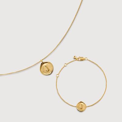 Initial J Stamp Chain Necklace & Bracelet Set