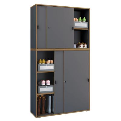 Aktenschrank VCM "VCM Holz Büroschrank Ordner Aktenschrank Büromöbel Schrank Salia 5-fach Breite 100 cm Schiebetüren" Gr. 100, grau (anthrazit), B:100cm H:187cm T:37cm, Obermaterial: 100% Holz Wood., Schränke Image
