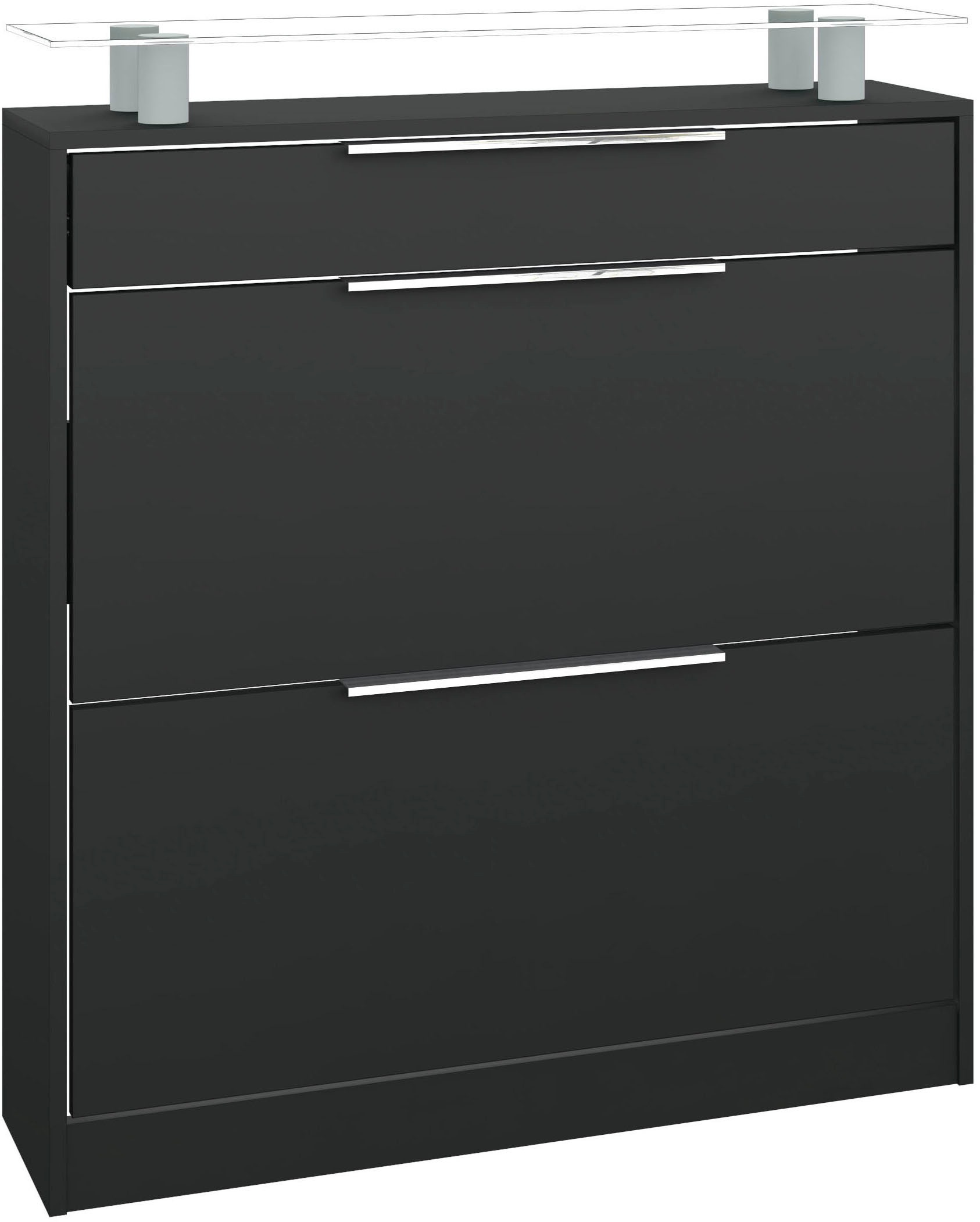 Schuhschrank BORCHARDT MÖBEL "Oliva", schwarz (schwarz matt), B:89cm H:104cm T:24cm, Holzwerkstoff, Schränke, Breite 89 cm, stehend, mit 2 Doppeltrommeln und 1 Schubkasten Image