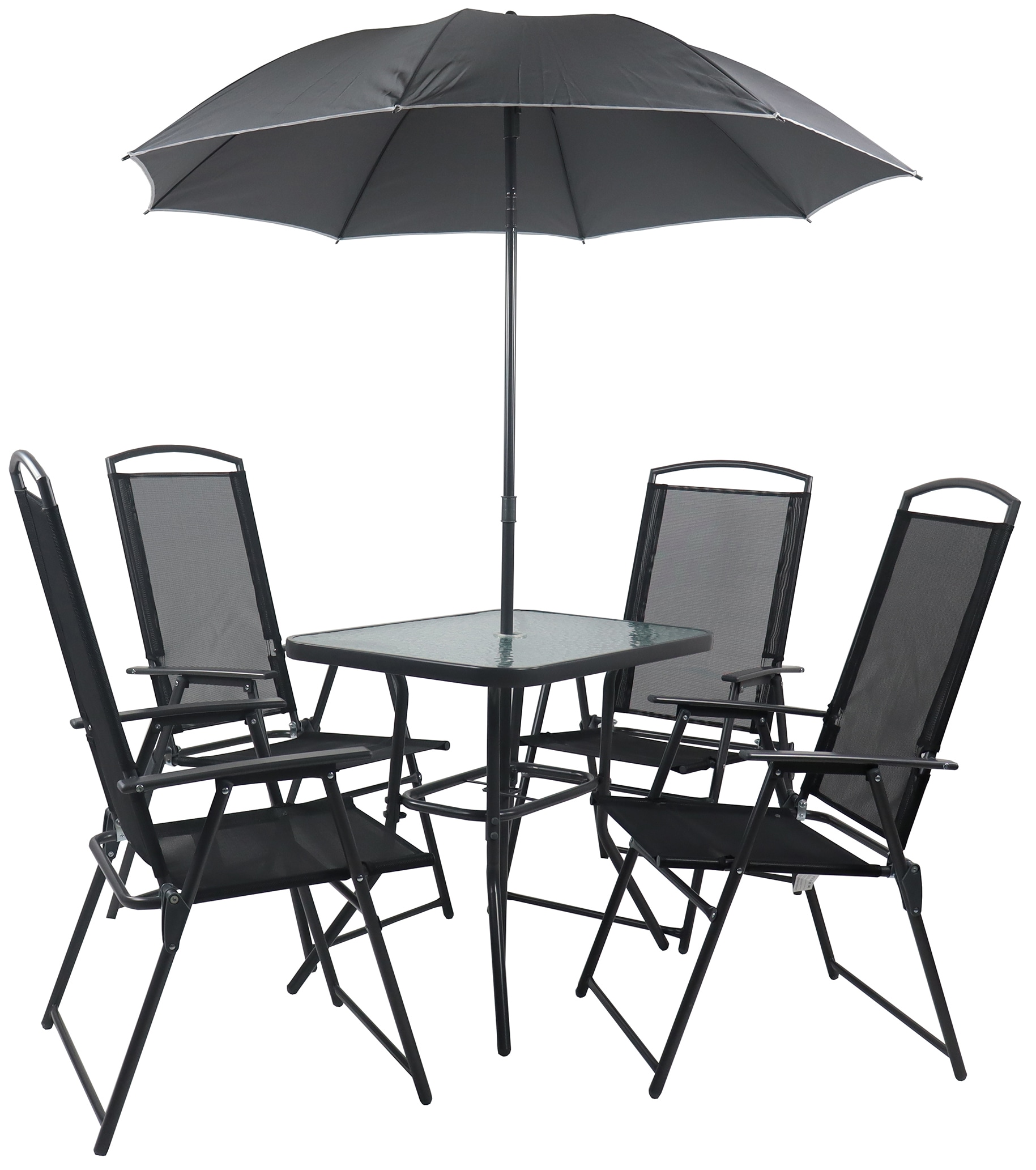 Garten-Essgruppe VCM "VCM 5-tlg Gartenmöbel Set Sitzgruppe Essgruppe 1xTisch, 4x Stühle Tisch Maße ca. H. 70 x B. 80 x T. 55 cm Hochlehner Set 80", schwarz (anthrazit,), Obermaterial: 90% Textilmaterial TEXMAT. 10% Metall MT., Sitzmöbel-Sets