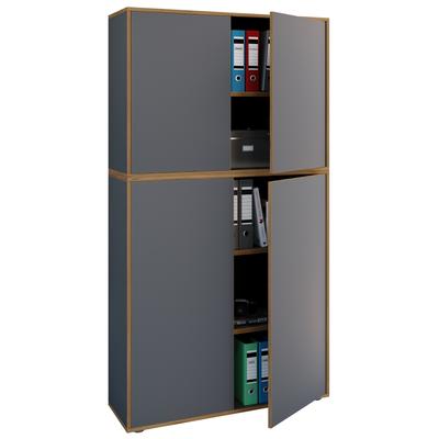 Aktenschrank VCM "VCM Holz Büroschrank Ordner Aktenschrank Büromöbel Schrank Salia 5-fach Breite 100 cm Drehtüren" Gr. 100, grau (anthrazit), B:100cm H:183cm T:33cm, Obermaterial: 100% Holz Wood., Schränke