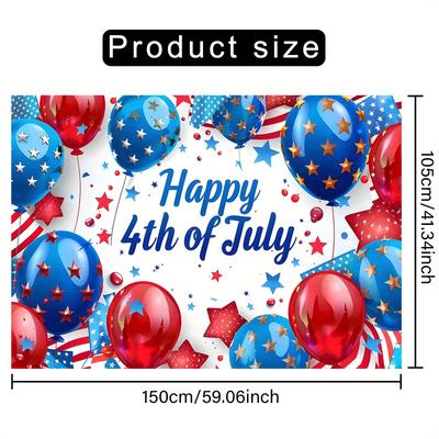 TEMU 1pc Polyester Happy Backdrop Banner - Patriotic Balloons Photo Background For Indoor/outdoor Party, Garden, Yard Decor - , Wall Decoration For Live Streaming