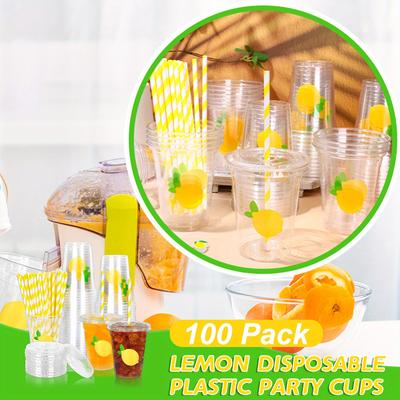 TEMU Pack 12oz Clear Plastic Cups, Disposable Cold Drinking Cups, 12 Ounce Clear Cups With Flat Lids And Paper Straws For Lemon Tea, Smoothie, Milkshake, Bubble Tea, Parfait