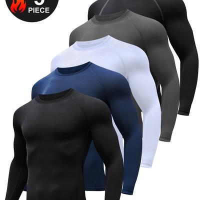 TEMU 5pcs Shirts Men Long Sleeve Rash Guard Athletic Undershirt Gear Tshirt For Sports Workout