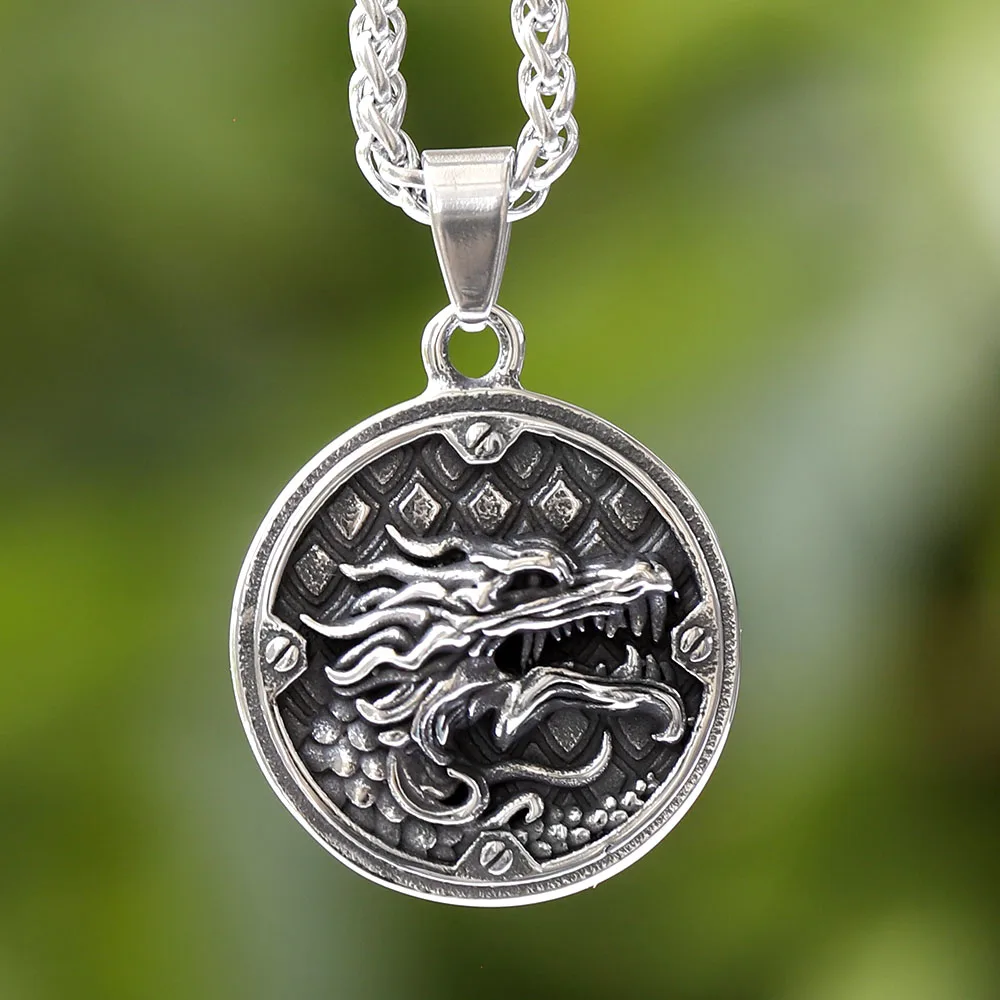 Skandi navis che Wikinger Drachen Ouroboros Halskette Vintage Tiers chuppen geschnitzte Textur Anhänger Männer Punk Hip Hop Edelstahl Geschenk