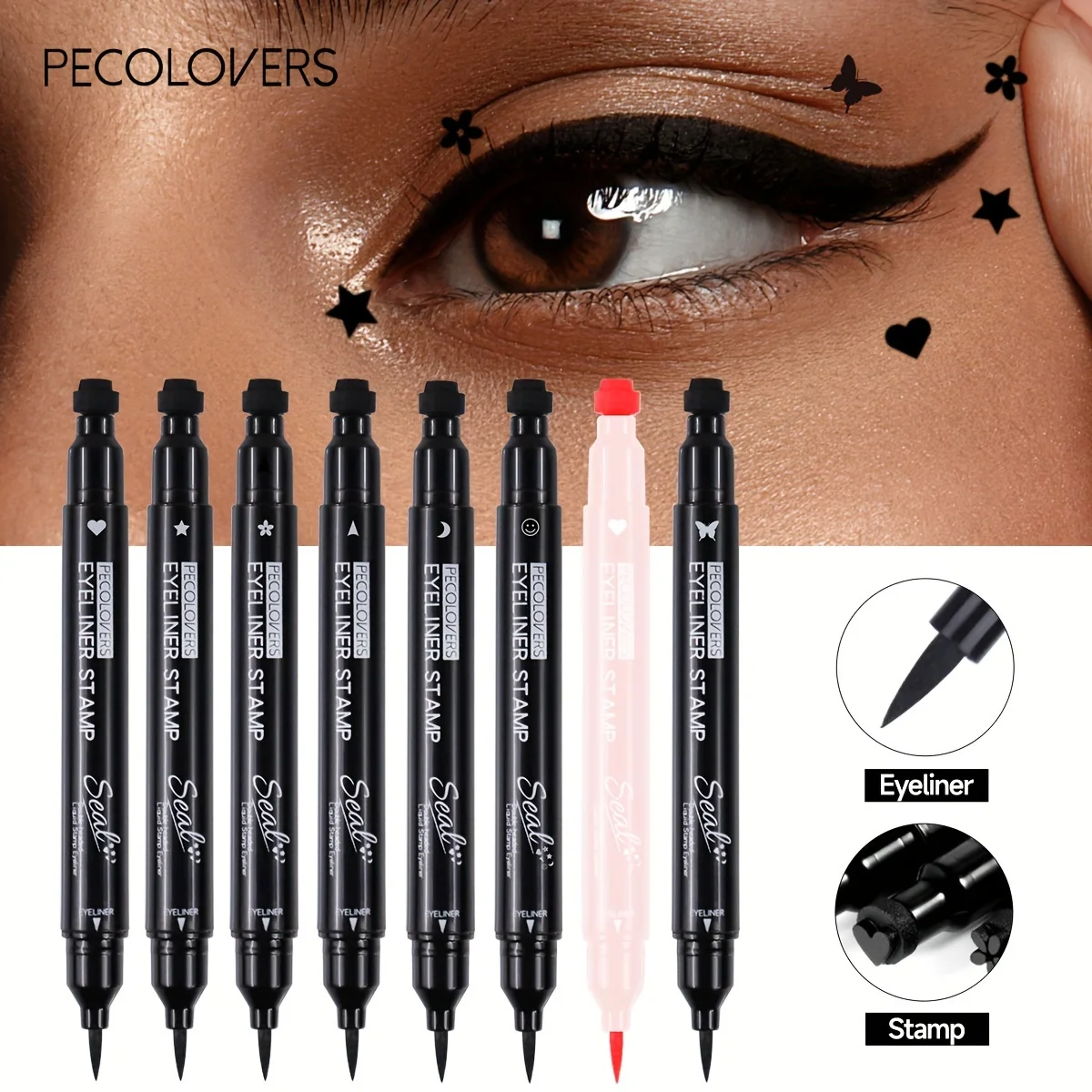 2-in-1-Eyeliner-Stift mit Schmetterlings- und Stern-Mond-Stempel – langlebiger, wasserfester schwarzer flüssiger Eyeliner-Stift für makelloses Make-up Image