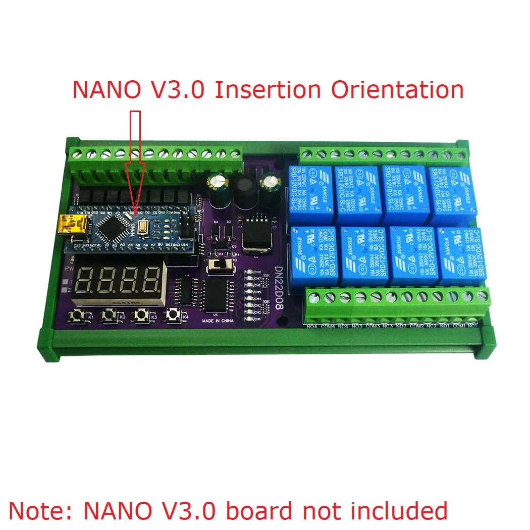 8-Kanal 12V 24V Relais Shield Modul RS485 PLC IO Erweiterungsplatine für Arduino NANO V3.0 Image