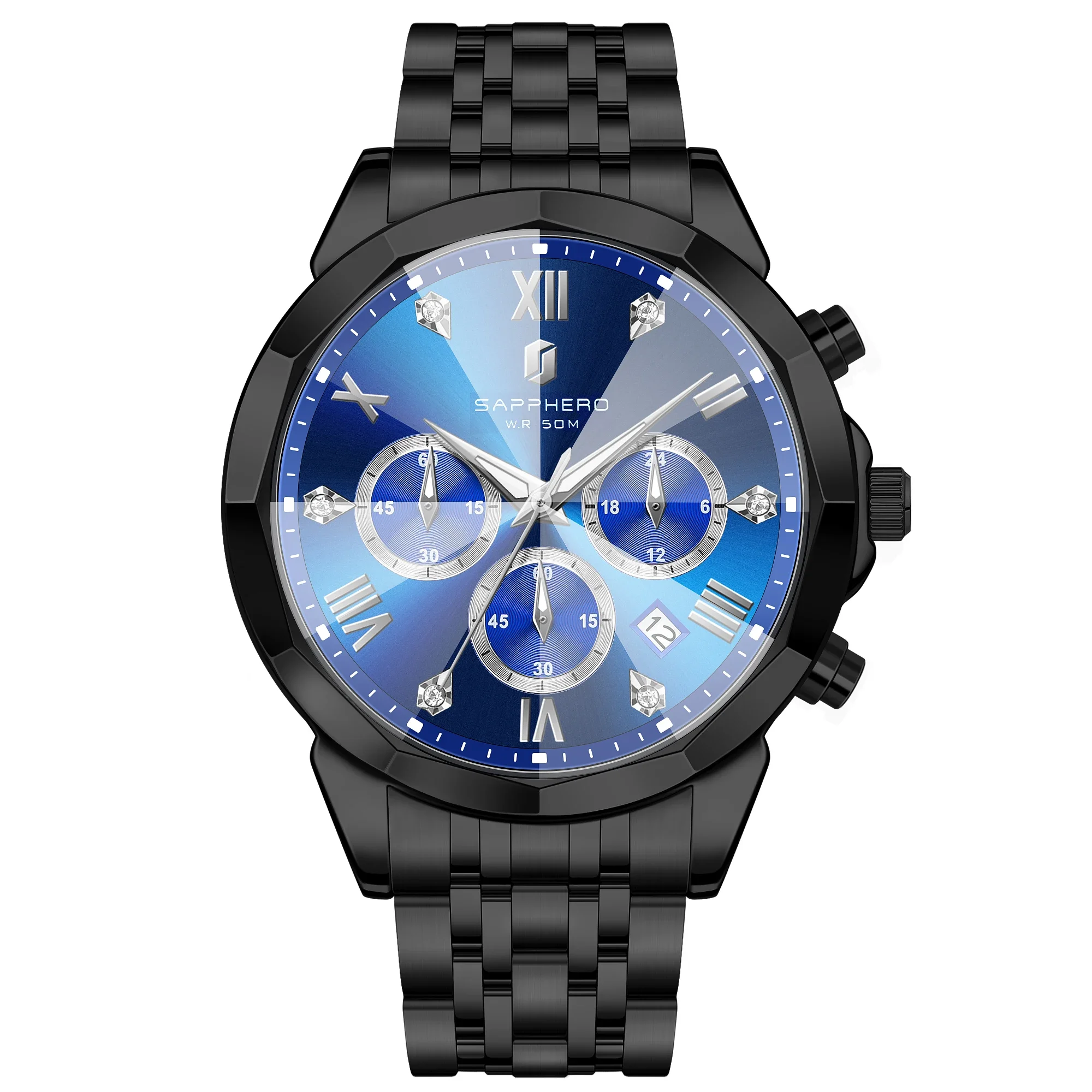 SAPPHERO Business-Herrenuhr, Edelstahluhr, 5 ATM, leuchtende Uhr, Datumsanzeige, robuste Herren-Geschenkuhr für Herren Image