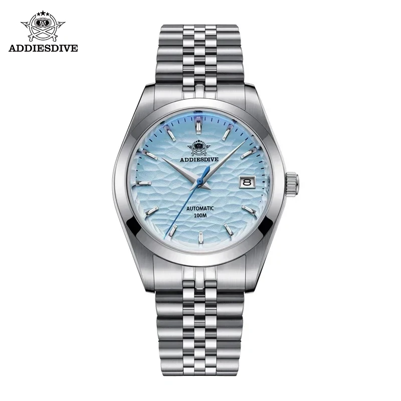 Addiesdive 39mm mechanische Uhr Edelstahl Luxus Automatik uhren blau/weiß Zifferblatt Uhren 100m Tauchen ad2118 Armbanduhren Image