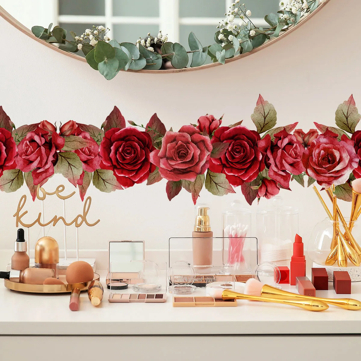 Rosen-Wandaufkleber, Wandaufkleber zum Abziehen und Aufkleben für das Wohnzimmer, Wand-Eckaufkleber für Badezimmer, Wand-Taillenaufkleber Image