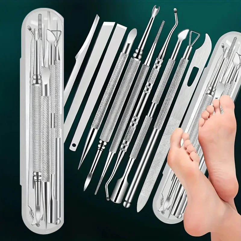 10-teiliges Pediküre-Werkzeugset aus Edelstahl, Präzisions-Maniküremesser zum Entfernen abgestorbener Haut, Hornhaut, tragbare Fuß-Nagelhautpflege-Werkzeuge Image
