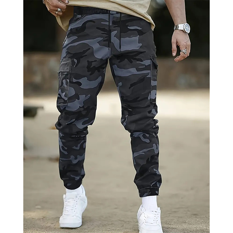 Men's Cargo Pants Trousers Drawstring Elastic Waist Multi Pocket Camo Wearable Outdoor Daily Camping Hiking Fashion Classic Army Green Gray
