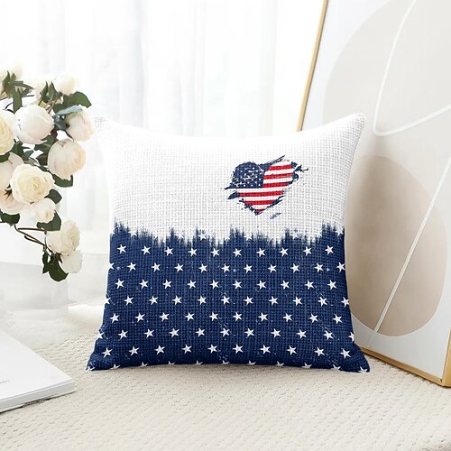 Amerikanische Flagge Vintage Dekorative Wurfkissenbezug 1PC Weicher quadratischer Couchkissenbezug für Schlafzimmer Wohnzimmer Sofa Stuhl 4. Juli Unabhängigkeitstag Image