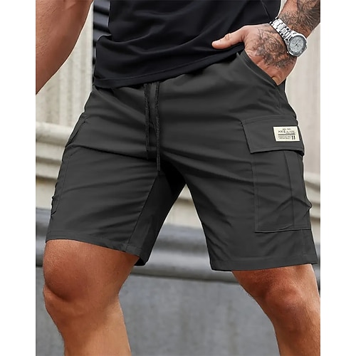 Herren Cargo Shorts Kurze Hosen Shorts Kurze Hosen Sommer-Shorts Kordelzug Elastische Taille Multi Pocket Glatt Komfort tragbar Kurz Outdoor Sport Täglich Modisch Brautkleider schlicht Schwarz Khaki Image