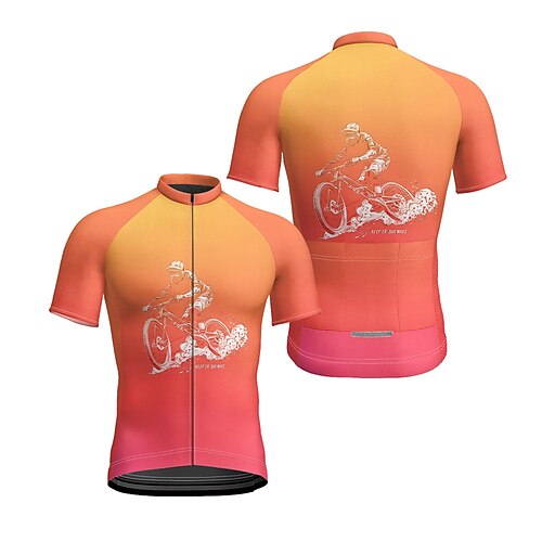 Herren Radtrikot Farbverlauf Kurzarm Fahhrad T-Shirt Trikot mit 3 Gesäßtaschen Mountainbike MTB Schnelltrocknend Anatomisches Design Feuchtigkeitsableitend Atmungsaktiv Sport Purpur Orange Grün Image