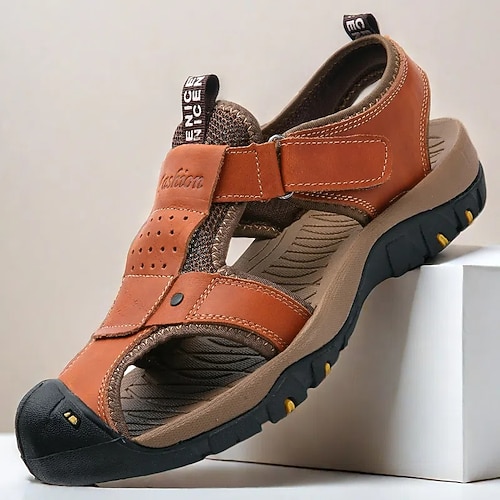 Herren Sandalen Sportliche Sandalen Outdoor-Wandern Sandalen Spaltleder Atmungsaktiv Bequem Rutschfest Loafer Dunkelbraun Rot Braun Blau