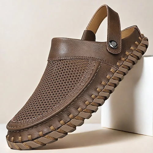 Beige Schlupfsandalen für Herren mit Mesh-Obermaterial, verstellbarem Riemen und bequemer Sohle – ideal für die Freizeit sowie Outdoor- und Sommeraktivitäten Image