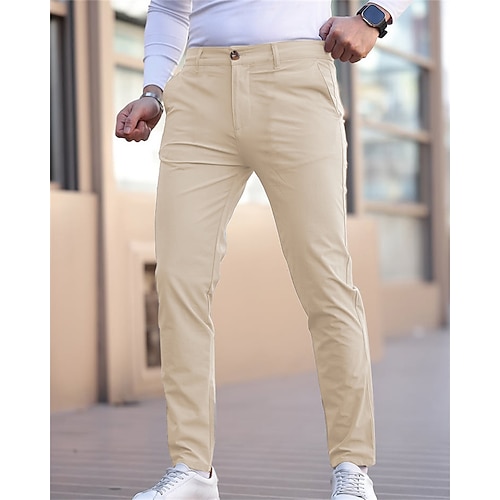 Herren Abschlußfeier Hose Chinos Stoffhosen Freizeithose Knöpfe Tasche Einfach Komfort Formell Party Arbeit Mode Klassicher Stil Denim Blue Schwarz 1 # Mikroelastisch Image