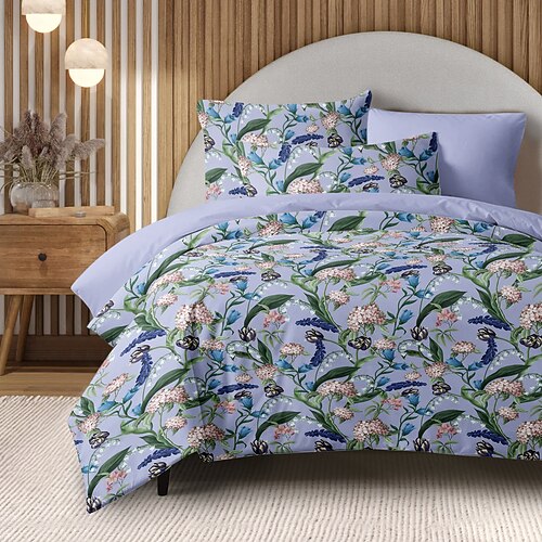 Blumen Bettbezug Vollgröße Bettwäsche Set Bettsets Steppdecke Weicher Leichter Komforter Bezug mit 2 Kissenbezügen für Sommer Frühling Image