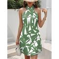 Mini Kleid für Frauen Petite Kleid T-Shirt Kleid Tee Kleid A-Linie Kleid Elegant Vintage Stilvoll Urlaub Geburtstag Freizeit Reguläre Passform Floral Ärmellos V-Ausschnitt Orange Grün Beige Sommer