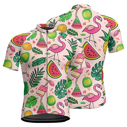 Herren Radtrikot Frucht Kurzarm Fahhrad T-Shirt Trikot mit 3 Gesäßtaschen Mountainbike MTB Schnelltrocknend Anatomisches Design Feuchtigkeitsableitend Atmungsaktiv Sport Rosa Bekleidung Image