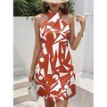 Mini Kleid für Frauen Petite Kleid T-Shirt Kleid Tee Kleid A-Linie Kleid Elegant Vintage Stilvoll Urlaub Geburtstag Freizeit Reguläre Passform Floral Ärmellos V-Ausschnitt Orange Grün Beige Sommer