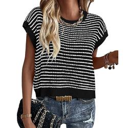 Damen Pullover mit Zopfmuster Zur Seite fahren Kuschelig Täglich Stilvoll Gestreift Gerippt Rundhalsausschnitt Strick Raglanärmel Fledermaus Ärmel Kurze Ärmel Crop Tops Stricken Heim Party Täglich