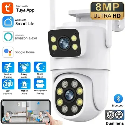 4K 8MP Tuya Dual Lens PTZ WIFI Camera Full HD Dual Screen Ai Human Auto Tracking Outdoor 4MP