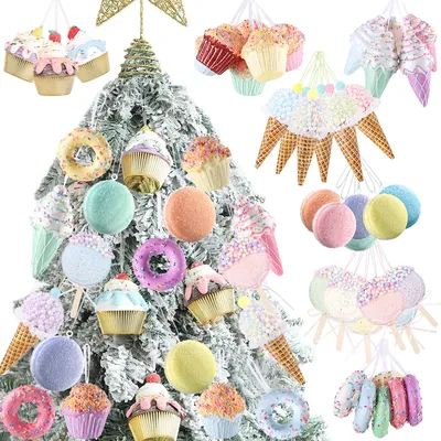 1Set Macaroon Ice Cream Cake Cones Candy Donuts Biscuit Christmas Decoration Cute Xmas Tree Ornament
